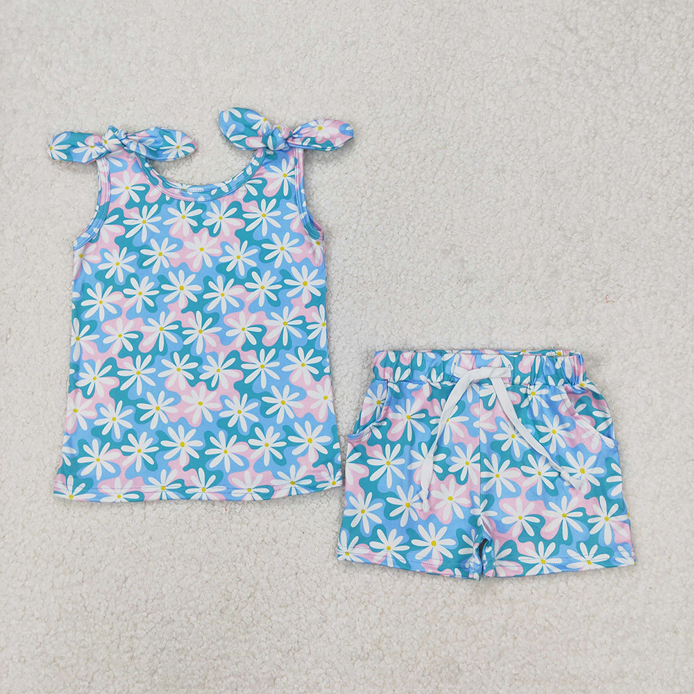 Sibling Baby Girls Summer Bows Top Shorts Clothes Sets
