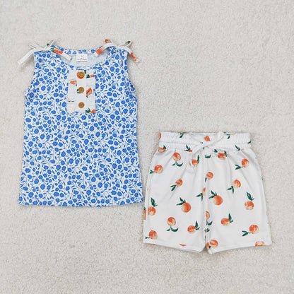 Sibling 4 colors Baby Girls Sleeveless Floral Button Top Shorts Set