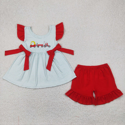 Sibling Embroidery Baby Girls Boys Trucks Summer Outfits Clothes Sets