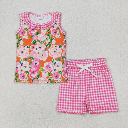Sibling Baby Girls Summer Ruffle Sleeveless Floral Top Shorts Sets