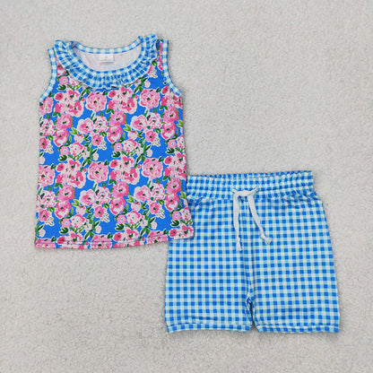 Sibling Baby Girls Summer Ruffle Sleeveless Floral Top Shorts Sets