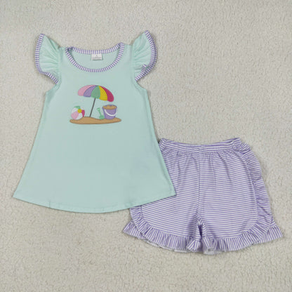 Sibling Baby Boys Girls Embroidery Beach Top Stripe Shorts Clothes Sets