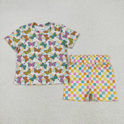 Sibling Baby Girls Short Sleeves Daisy Flowers Butterfly Top Short Pajamas Sets
