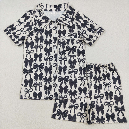 Sibling Adult Women Bows Leopard Pocket Buttons Tops Shorts Pajamas Sets