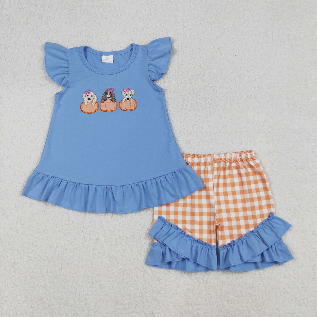 Sibling Baby Boys Girls Embroidery Pumpkins Dogs Shorts Clothes Sets Rompers