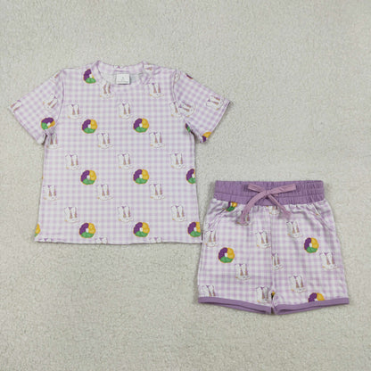 Sibling Baby Girls Mardigras Donuts Boot Checked Dress Pocket Short Clothes Set Ruffle Zip Romper