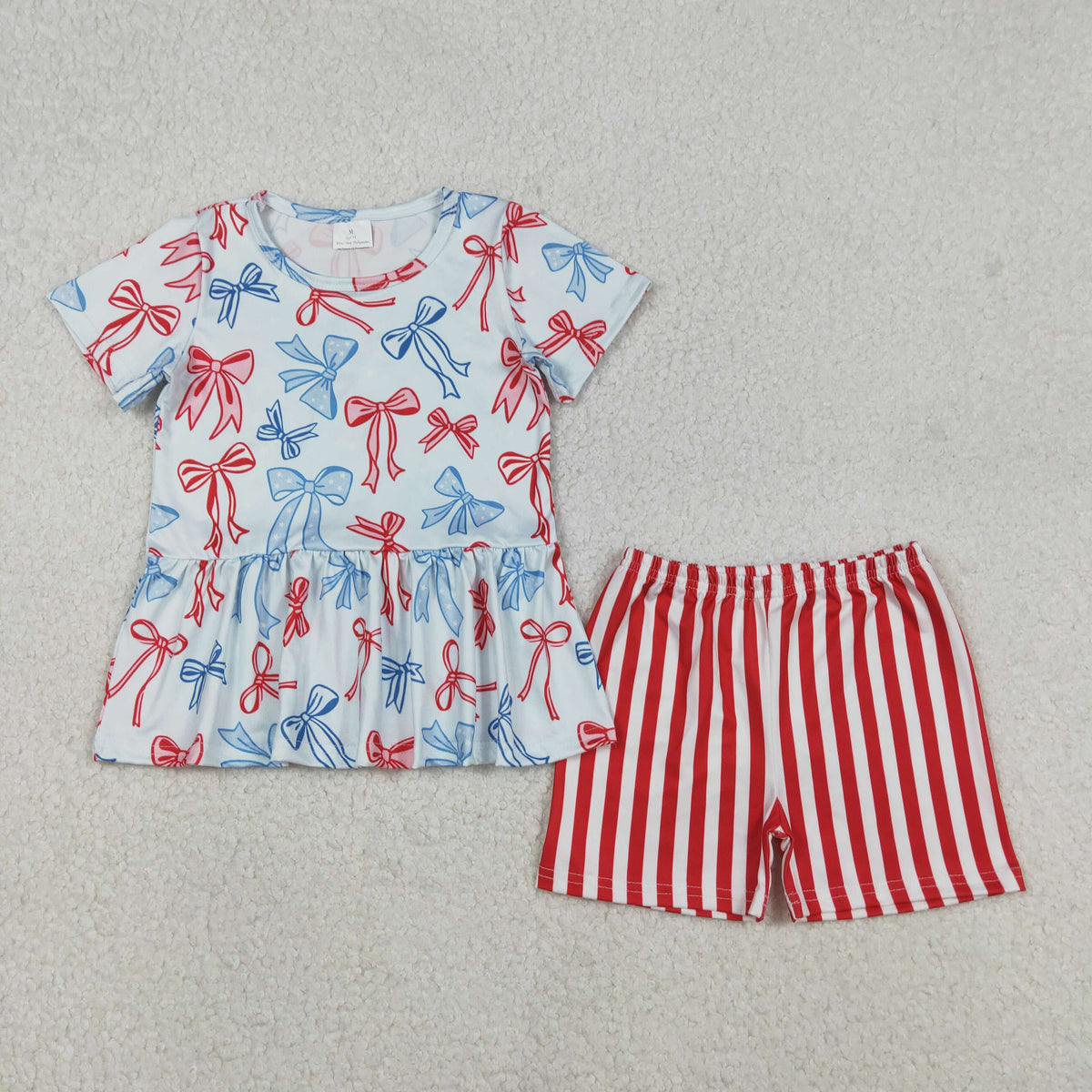 Sibling Baby Girls Red Blue Bows Boots Ruffle Tunic Shorts 4th of July Clothes Sets