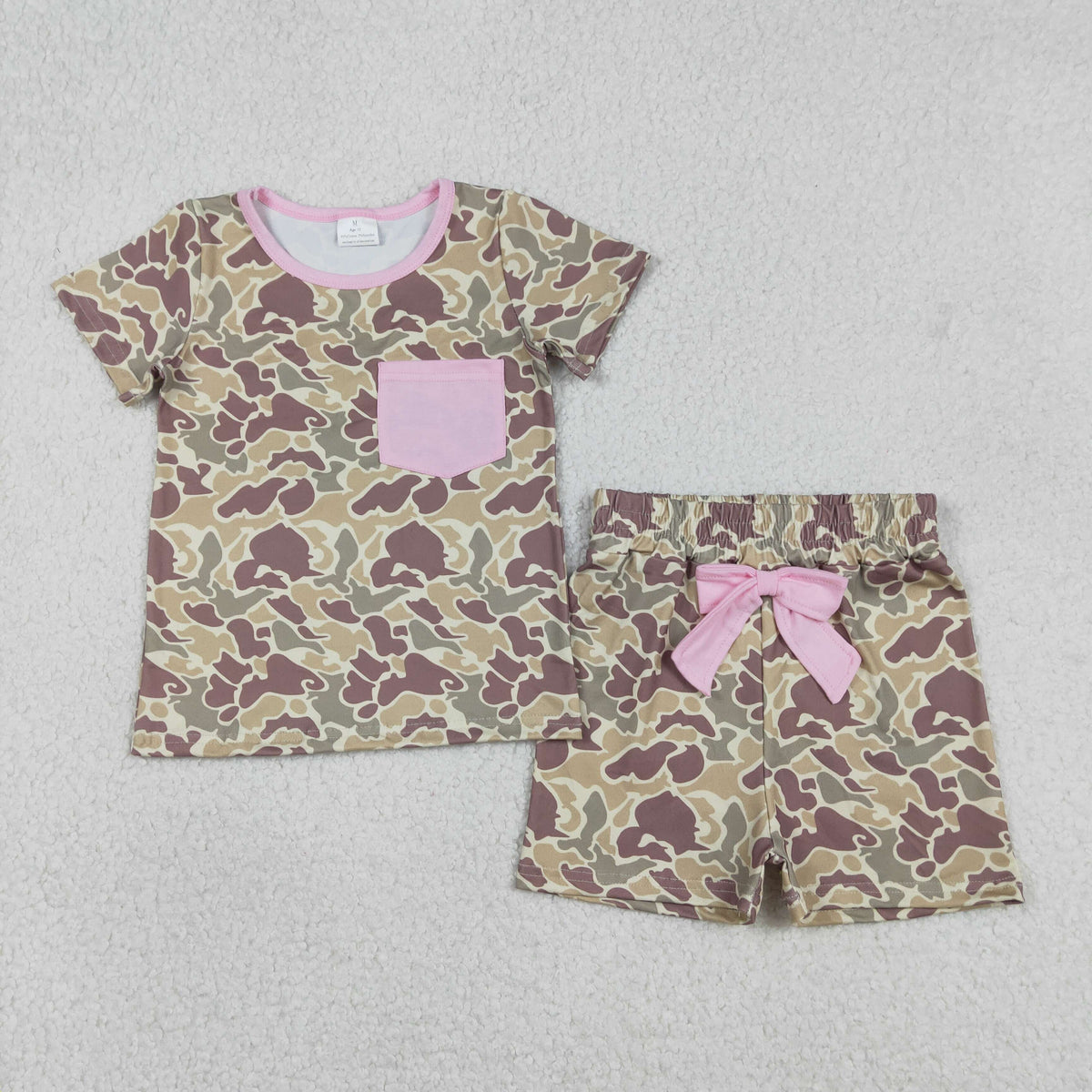 GSSO2994 Baby Girls Short Sleeve Southern Khaki Camo Pocket Top Shorts Clothes Sets