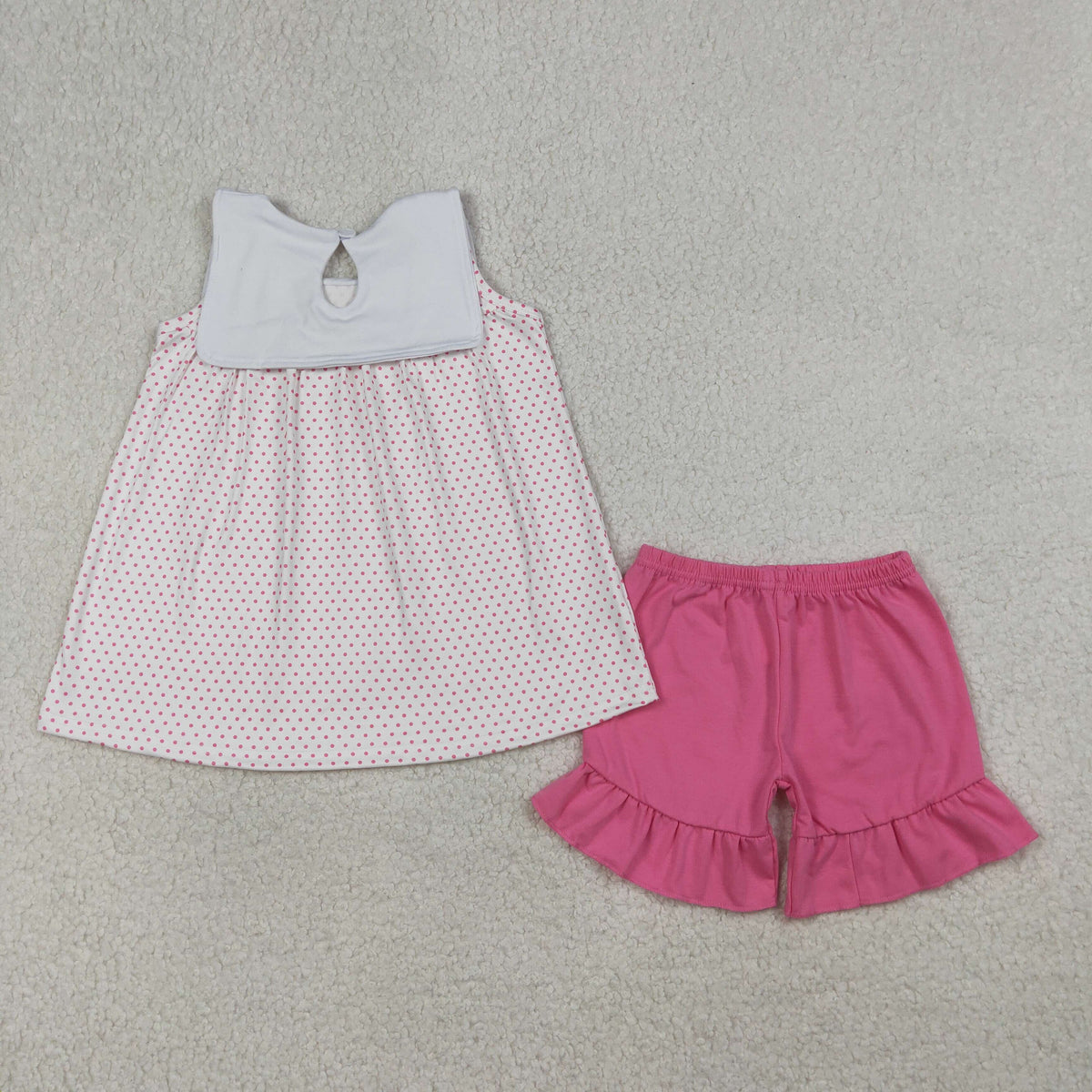 GSSO3019 Baby Girls Embroidery Sheep Polka Dots Tunic Ruffle Short Clothes Set