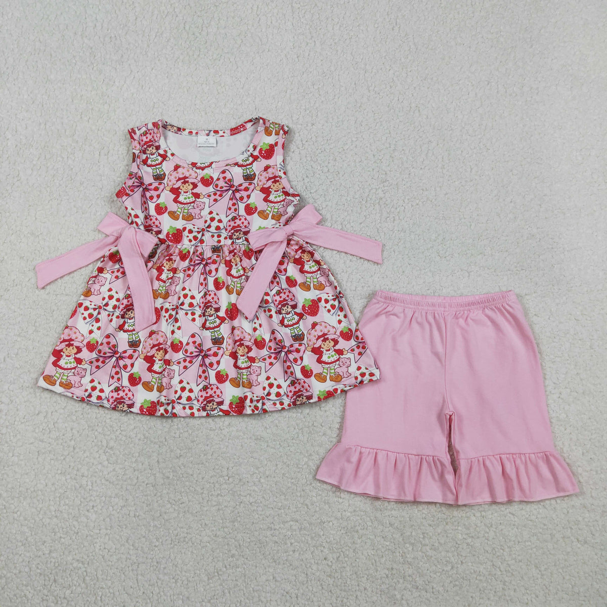 GSSO3104 Baby Strawberry Flowers Tunic Ruffle Short Clothes Set