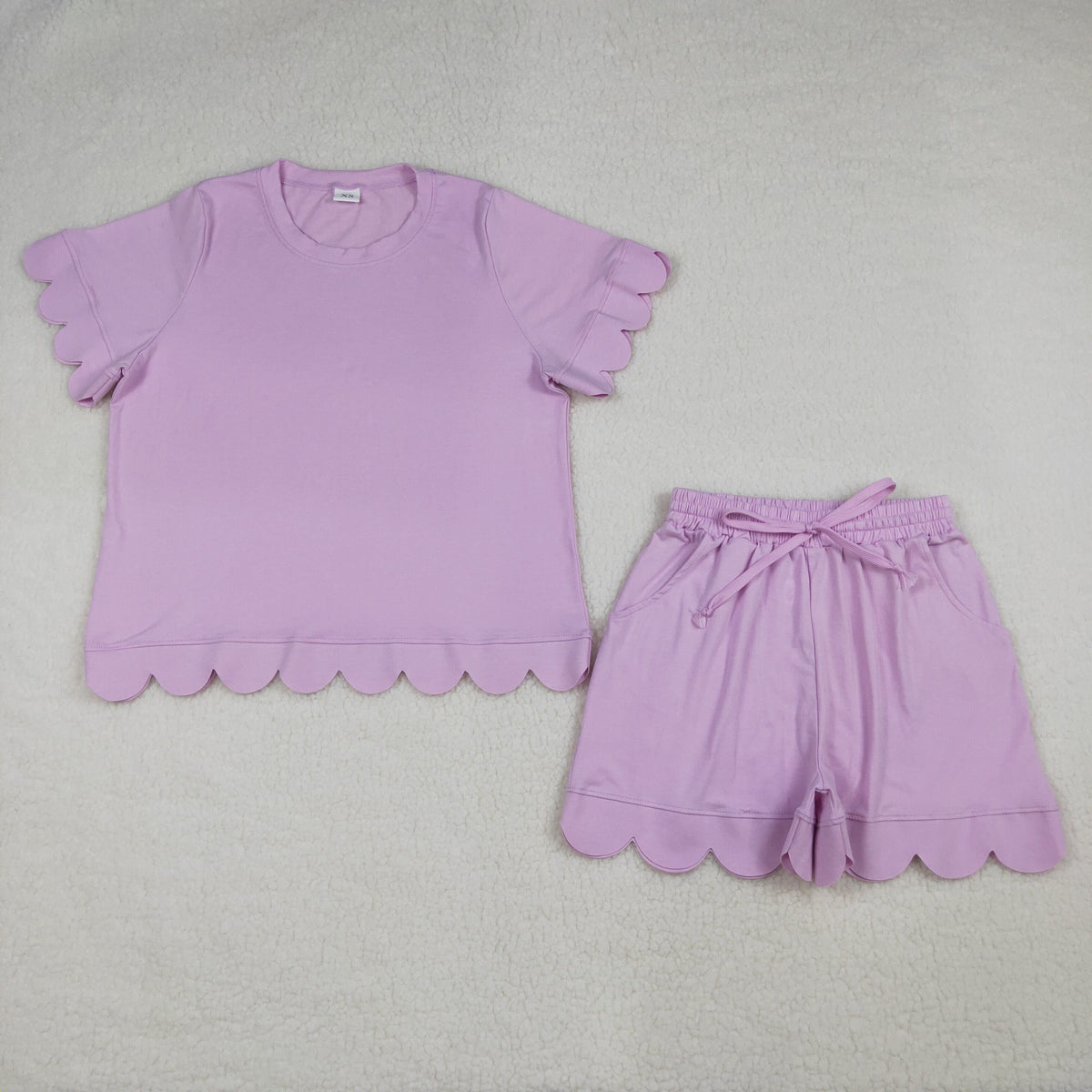 Mama and Me Girls Pink Top Pockets Short Scallop Cotton Clothes Sets