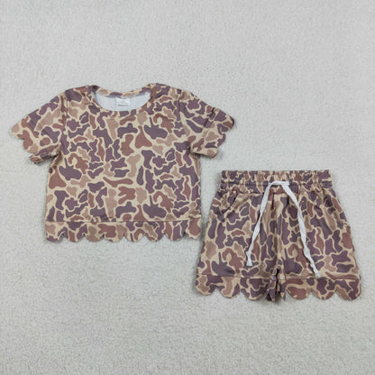 Sibling Baby Girls Short Sleeve Shirts Top Pockets Short Scallop Clothes Sets