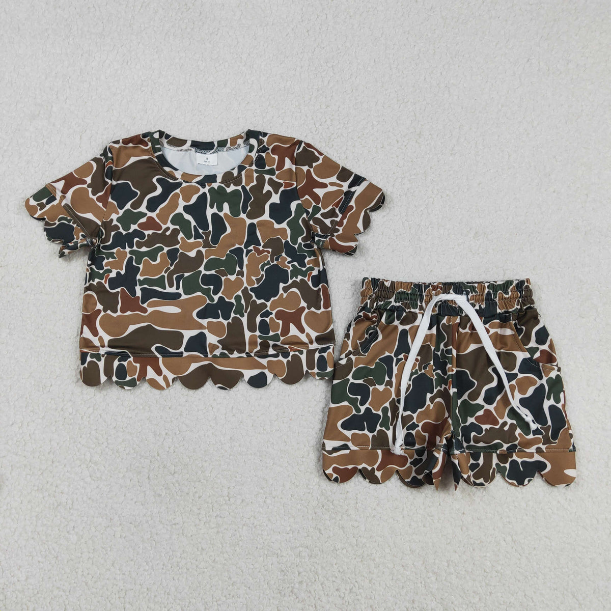 Sibling Baby Girls Short Sleeve Shirts Top Pockets Short Scallop Clothes Sets