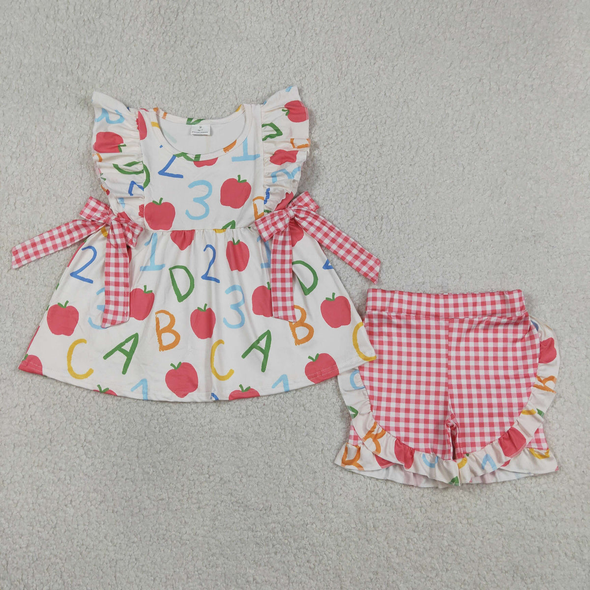 Sibling Baby Boys Girls ABC Apples Polo Tunic Checked Short Back to School Clothes Sets