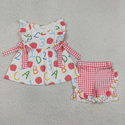 Sibling Baby Boys Girls ABC Apples Polo Tunic Checked Short Back to School Clothes Sets