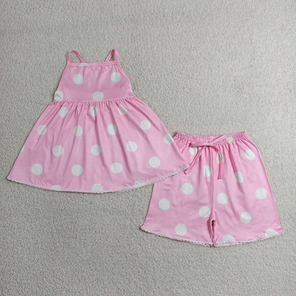 GSSO3417 Baby Girls Strap Pink Polka Dots Tunic Short Clothes Set