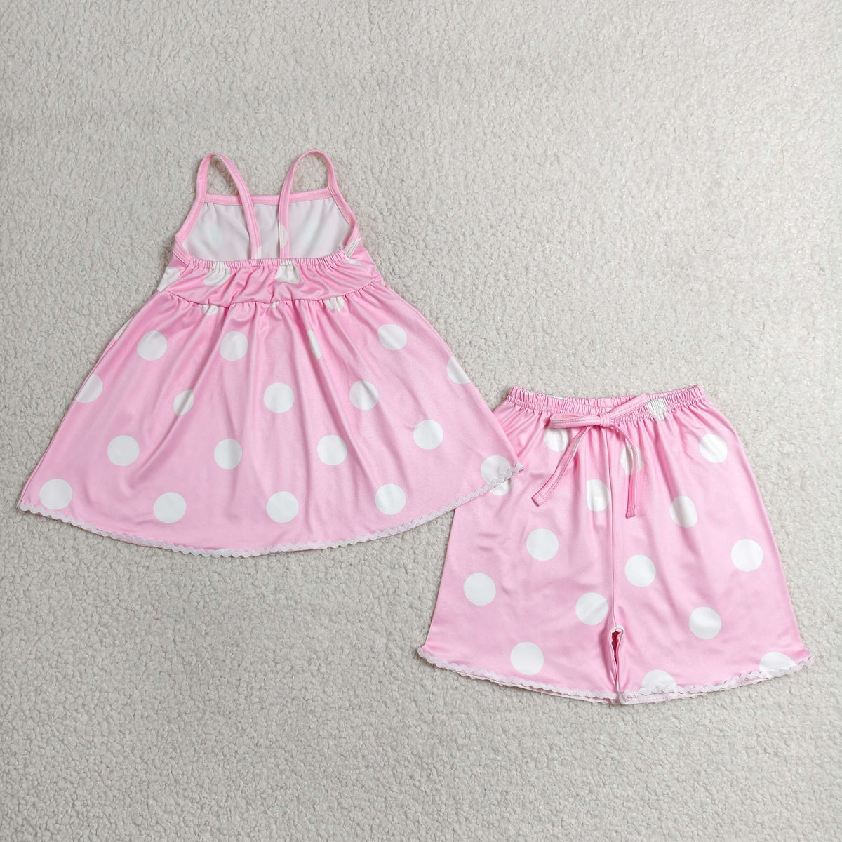 GSSO3417 Baby Girls Strap Pink Polka Dots Tunic Short Clothes Set