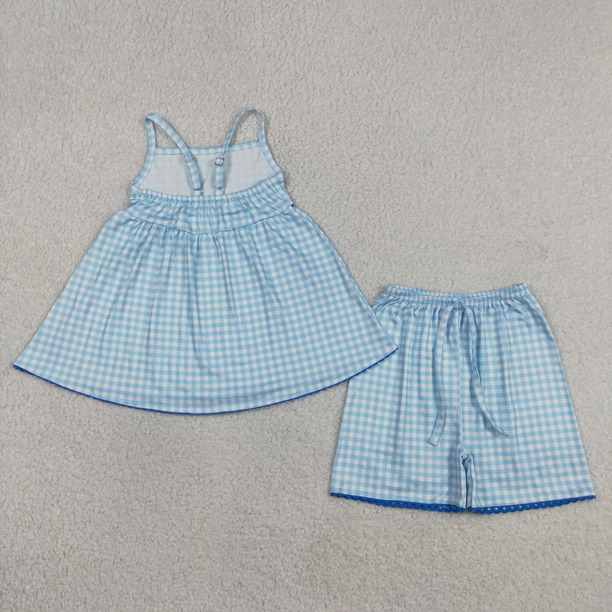 GSSO3418 Baby Girls Strap Blue Checked Tunic Short Clothes Set