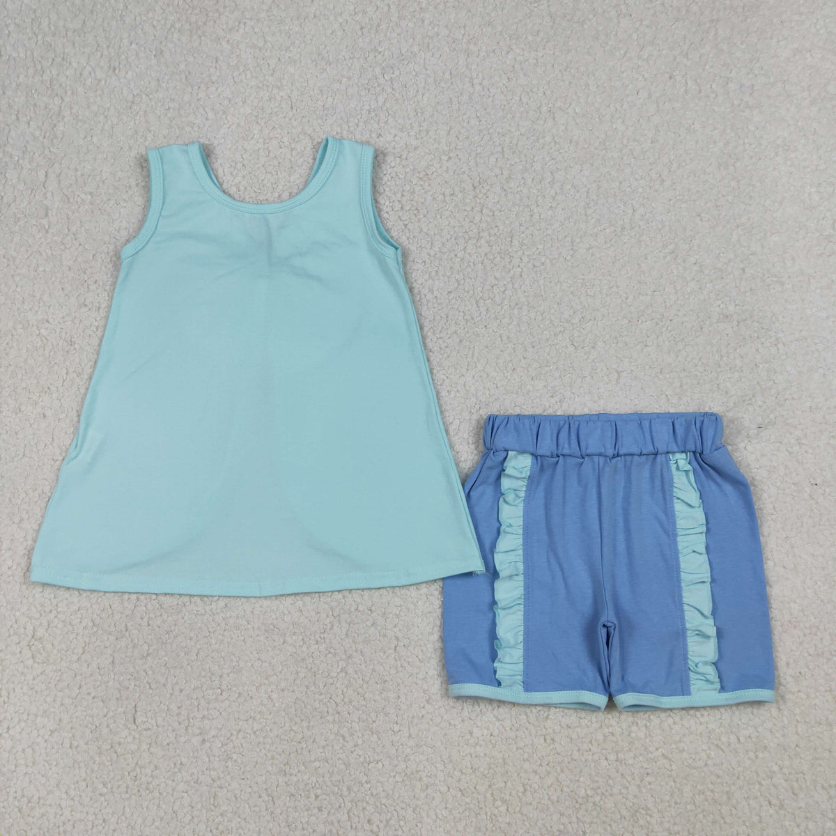 GSSO3463 Baby Girls Sleeveless Blue Babk Bow Tunic Ruffle Short Clothes Set