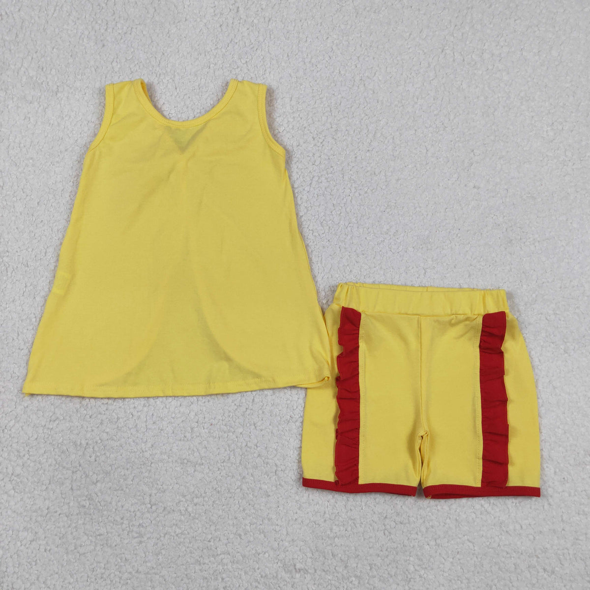 GSSO3466 Baby Girls Sleeveless Yellow Red Babk Bow Tunic Ruffle Short Clothes Set
