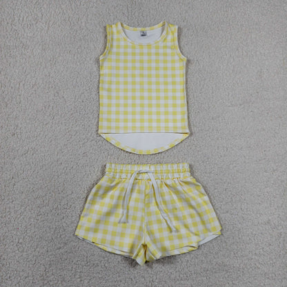 Sibling Baby Girls Checked Vest Top Butterfly Shorts Yoga Active Clothes Sets