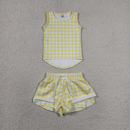 Sibling Baby Girls Checked Vest Top Butterfly Shorts Yoga Active Clothes Sets