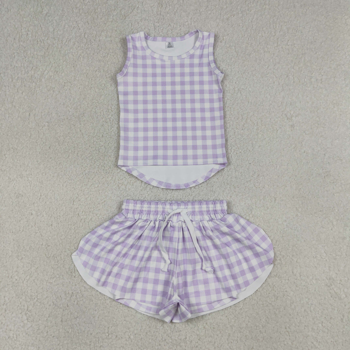 Sibling Baby Girls Checked Vest Top Butterfly Shorts Yoga Active Clothes Sets