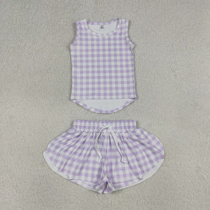 Sibling Baby Girls Checked Vest Top Butterfly Shorts Yoga Active Clothes Sets