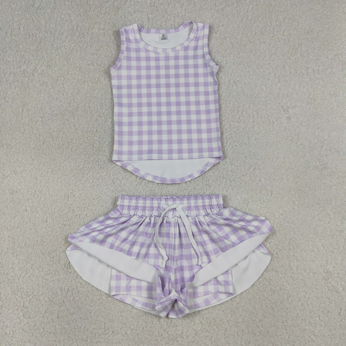 Sibling Baby Girls Checked Vest Top Butterfly Shorts Yoga Active Clothes Sets