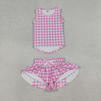 Sibling Baby Girls Checked Vest Top Butterfly Shorts Yoga Active Clothes Sets
