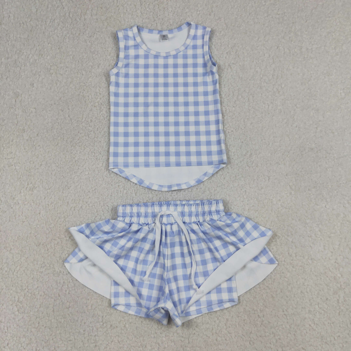 Sibling Baby Girls Checked Vest Top Butterfly Shorts Yoga Active Clothes Sets