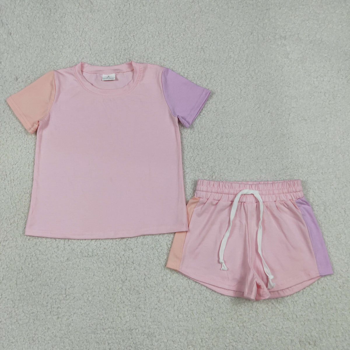 GSSO3638 Baby Girls Patchwork Short Sleeve Slouchy Top Short Clothes Set