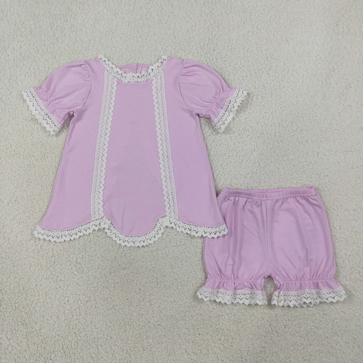 GSSO3681 Baby Girls Short Sleeve Tunic Lace Ruffle Short Clothes Set