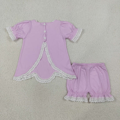 GSSO3681 Baby Girls Short Sleeve Tunic Lace Ruffle Short Clothes Set