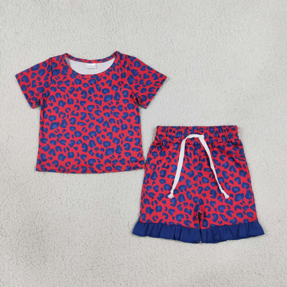Sibling Baby Girls Short Sleeve Colorful Leopard Top Pockets Ruffle Short Clothes Sets