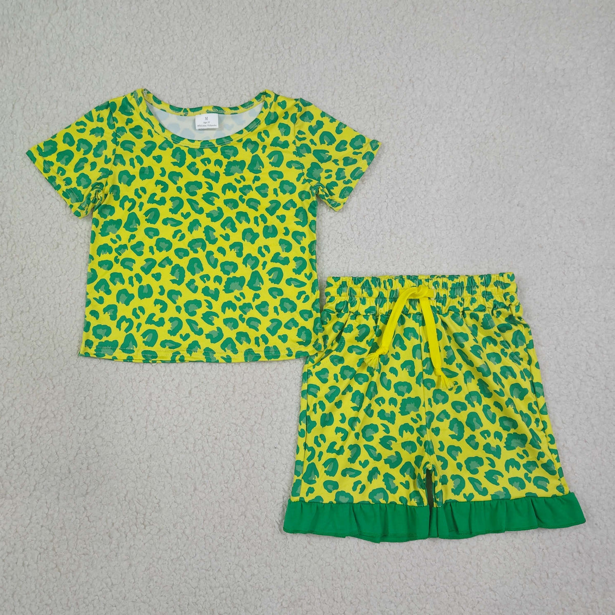 Sibling Baby Girls Short Sleeve Colorful Leopard Top Pockets Ruffle Short Clothes Sets