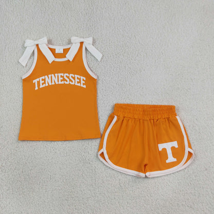 Sibling Baby Girls Bows Sleeveless Shirts Top Short Vinyl Team Clothes Sets