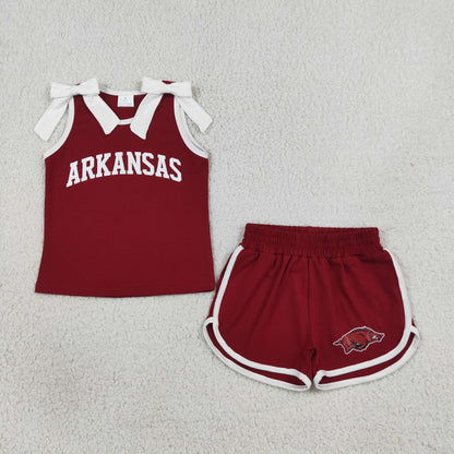 Sibling Baby Girls Bows Sleeveless Shirts Top Short Vinyl Team Clothes Sets