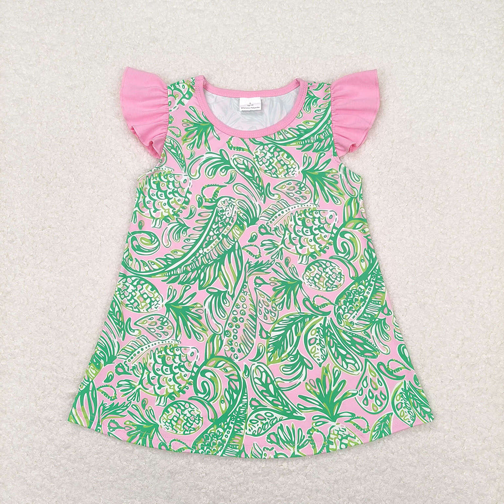 Sibling Baby Girls Sea Flowers Flutter Sleeve Tunic Tops