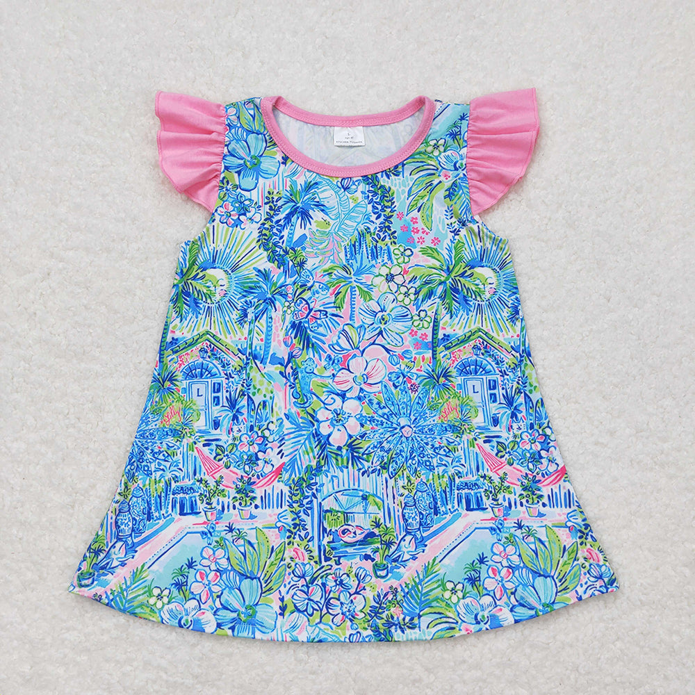 Sibling Baby Girls Sea Flowers Flutter Sleeve Tunic Tops