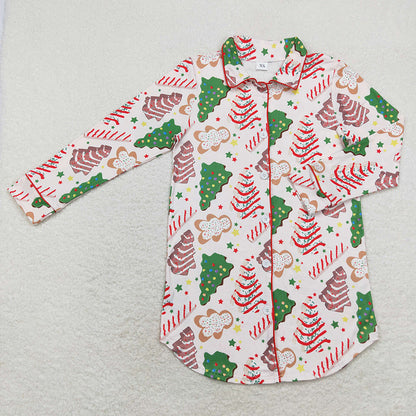 Sibling Adult Women Long Sleeve Gingerbread Holly Deer Christmas Button Shirts Top
