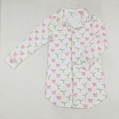 Sibling Adult Women Long Sleeve Gingerbread Holly Deer Christmas Button Shirts Top