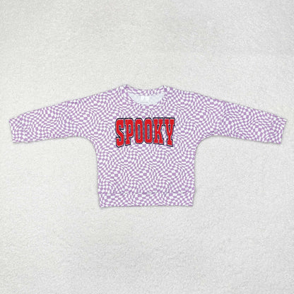 Sibling Baby Girls Long Sleeve Spooky Halloween Checked Cow Print T-shirts Top