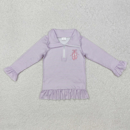 Sibling Baby Girls Embroidery Bows Shoes Zipper Ruffle Pullovers Top
