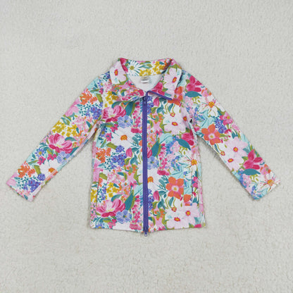 Sibling Baby Girls Flowers Bows Pockets Zipper Yoga Active Pullovers Top
