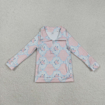 Sibling Baby Girls Flowers Bows Leopard Pockets Half Zipper Yoga Active Pullovers Top