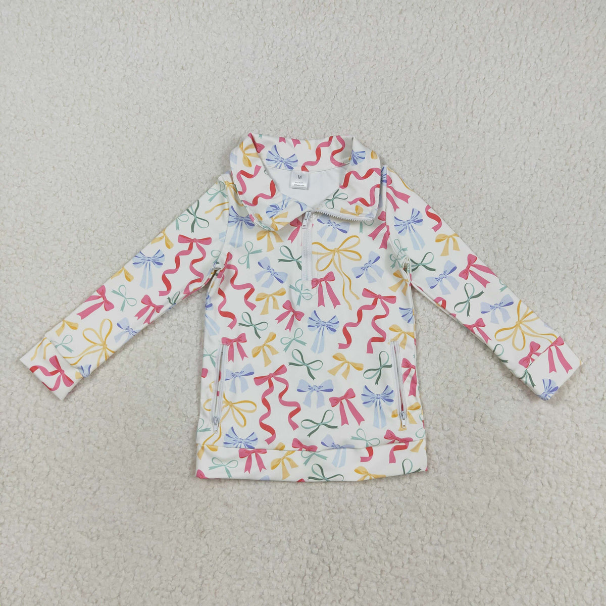 Sibling Baby Girls Flowers Bows Leopard Pockets Half Zipper Yoga Active Pullovers Top