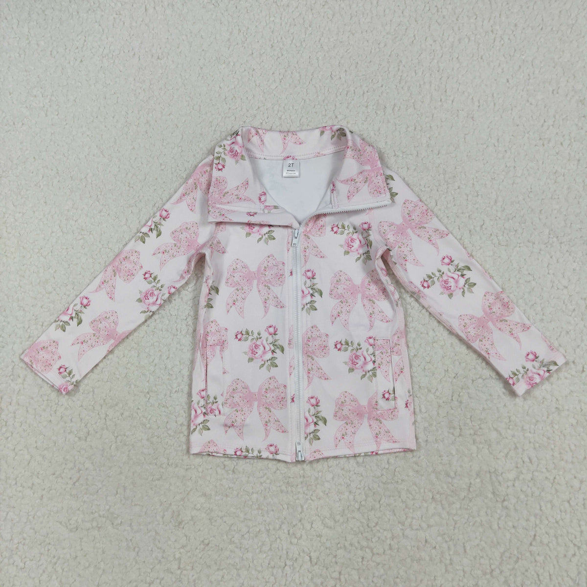 Sibling Baby Girls Flowers Bows Pockets Zipper Yoga Active Pullovers Top