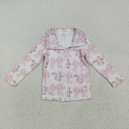 Sibling Baby Girls Flowers Bows Pockets Zipper Yoga Active Pullovers Top