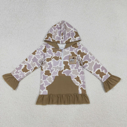 Sibling Baby Kids Camo Embroidery Ducks Dogs Deer Pocket Zip Hunting Hoodies Top